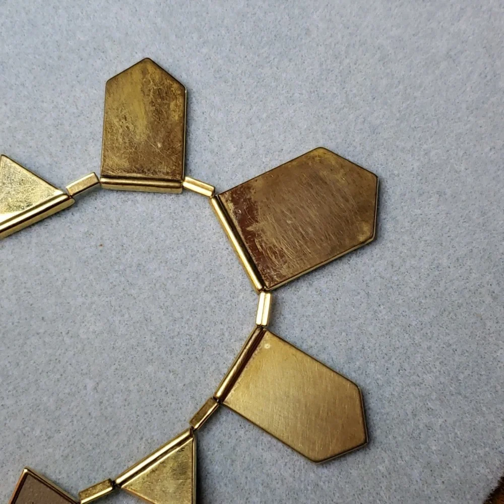 House of Harlow 1960 Geometric 5 Station Statement Necklace Goldtone Leather